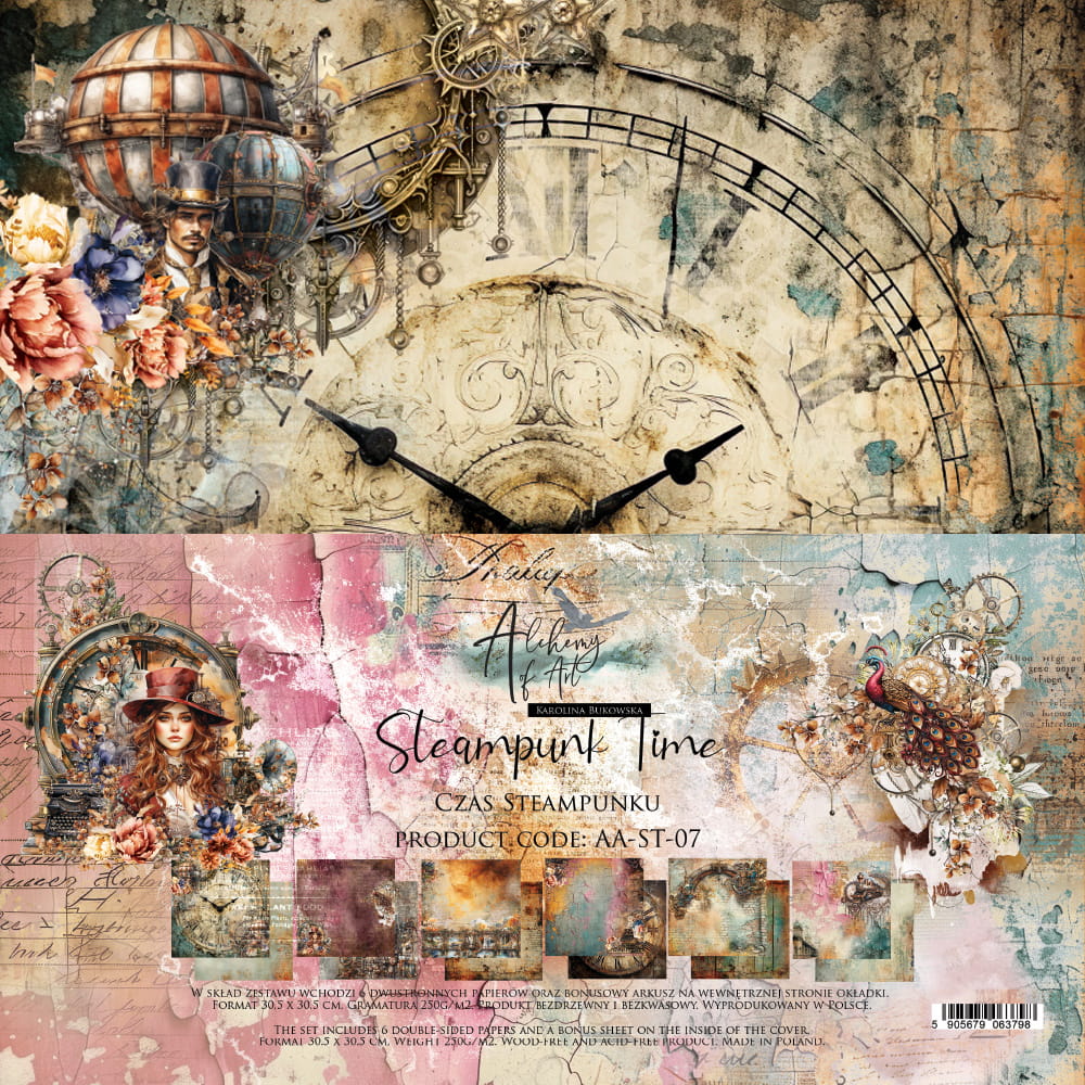 PREORDINE: Alchemy of Art paper pack 12x12 inches Steampunk Time
