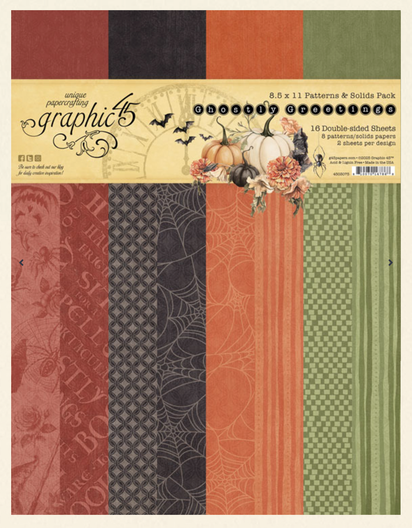 Graphic45: Ghostly Greetings 8.5 x 11 Patterns & Solids Pack