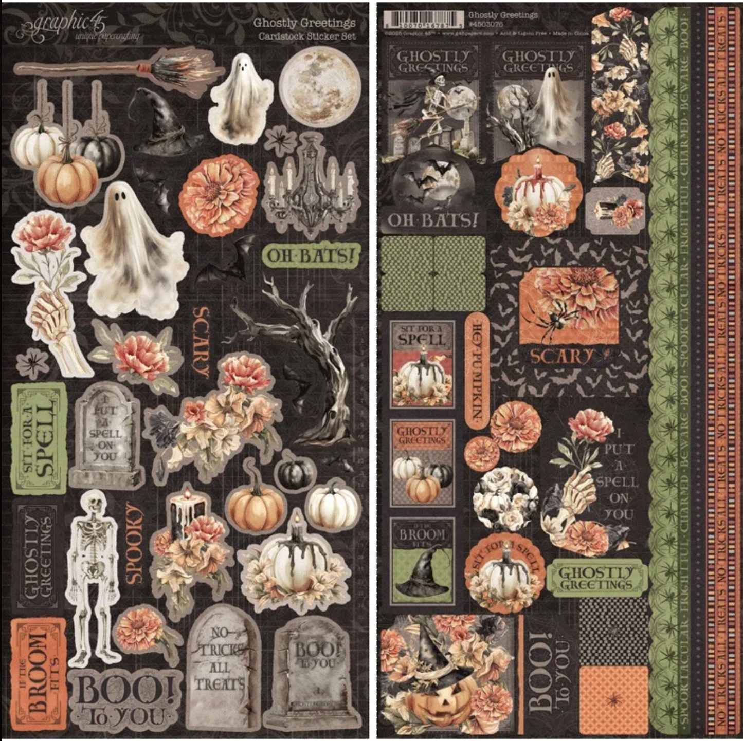 Graphic45: Ghostly Greetings Collection - Cardstock Stickers