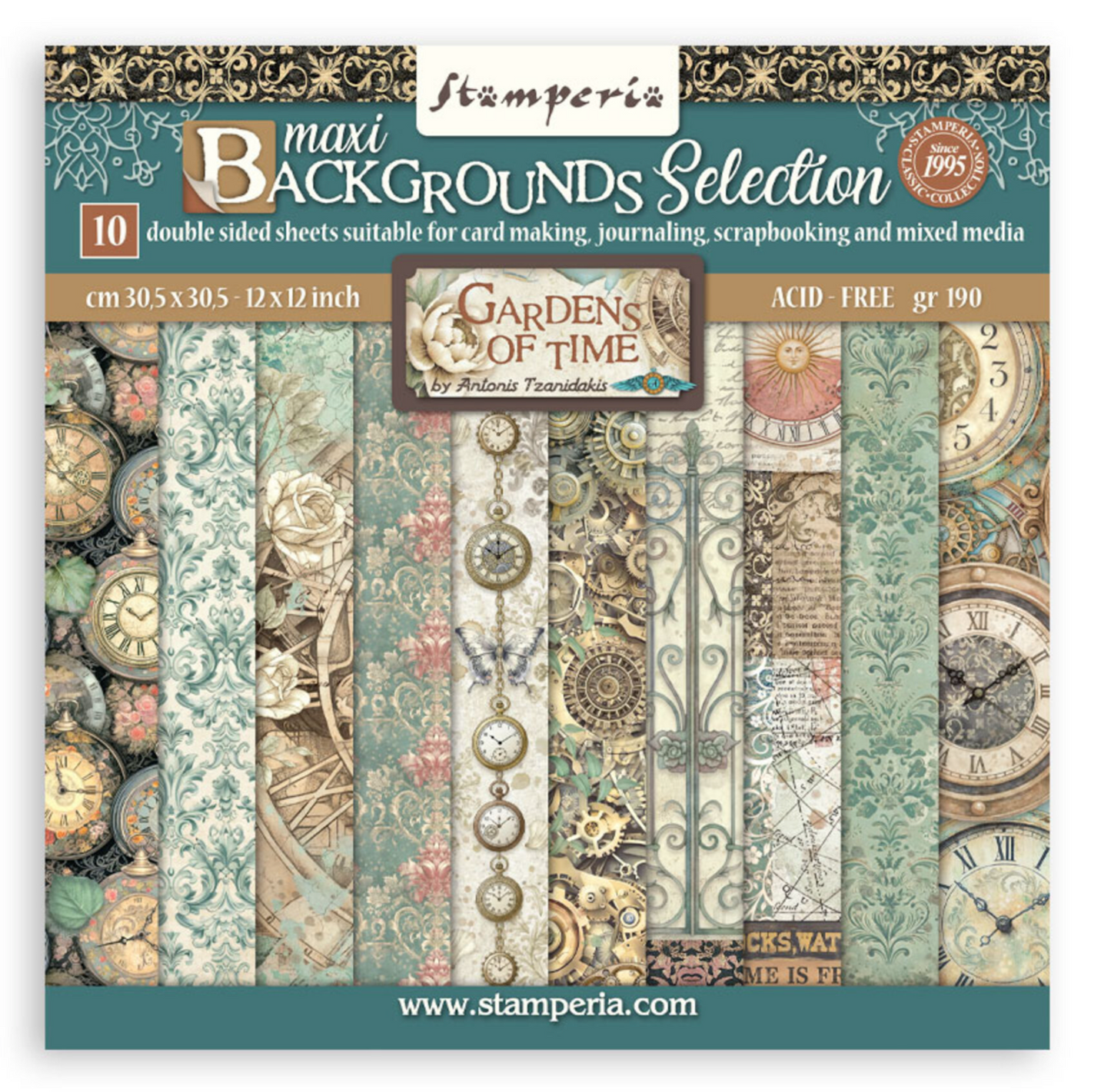 Stamperia: Gardens of Time 12x12 Inch Paper Pack Maxi Background Selection