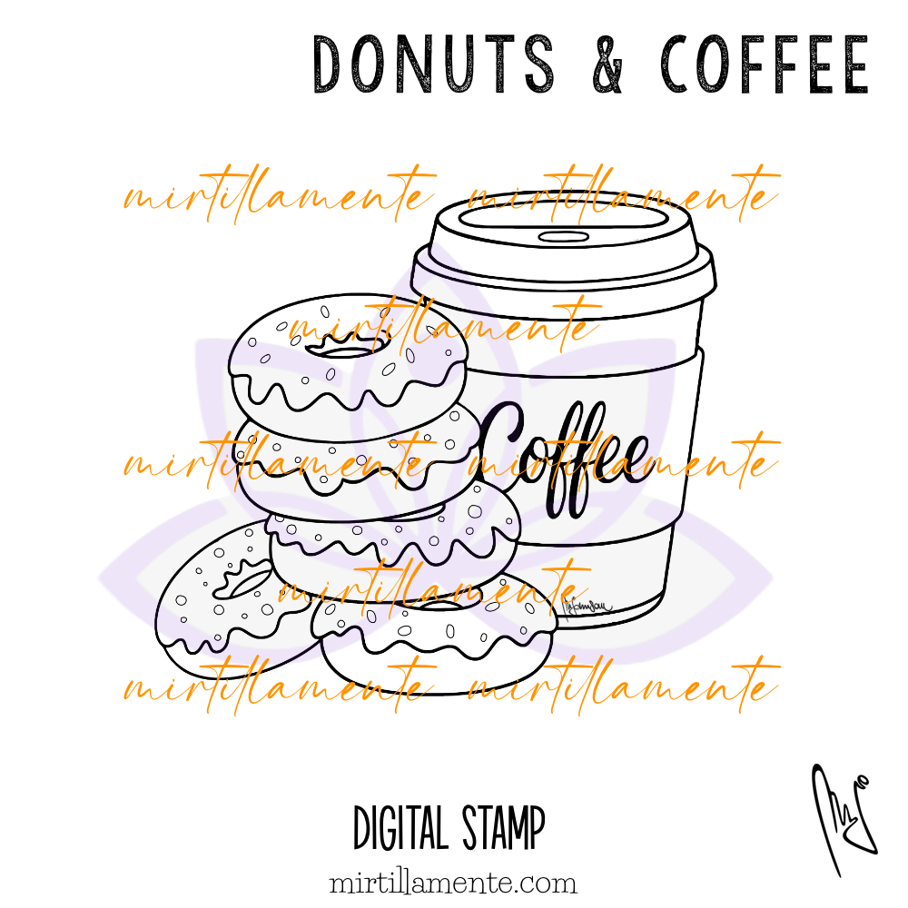 Eat & Drink: DONUTS AND COFFEE - digital stamp