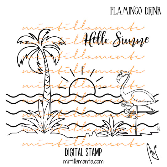Crazy Paws: FLAMINGO DRINK - digital stamp