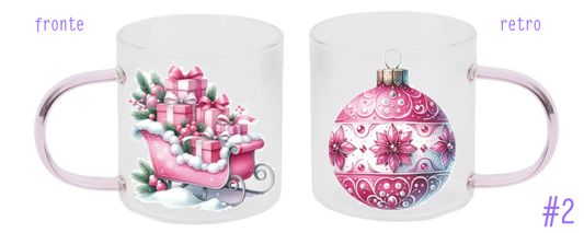 Tazza in vetro trasparente con manico colorato 300 ml - CHRISTMAS PINK no.2