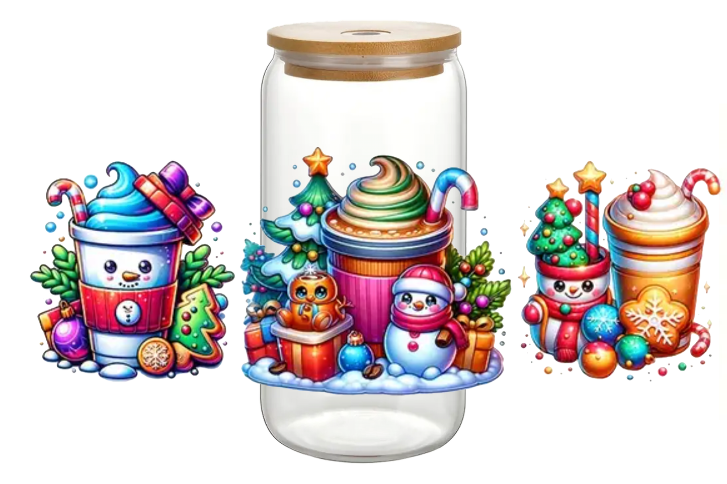 Bicchiere in vetro con tappo in legno 450 ml - XMAS KAWAII -