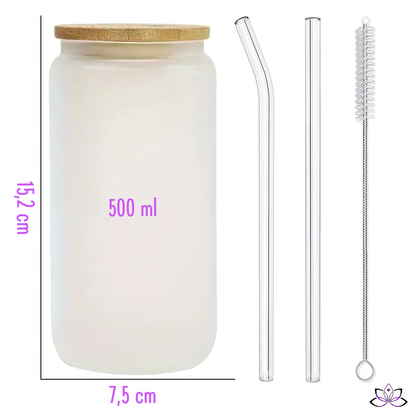 Bicchiere in vetro SATINATO con tappo in legno 500 ml - DOG MOM