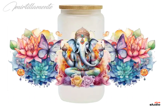 Bicchiere in vetro SATINATO con tappo in legno 500 ml - GANESHA