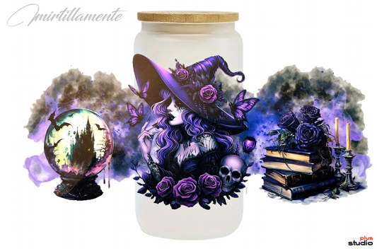 Bicchiere in vetro SATINATO con tappo in legno 500 ml - PURPLE WITCH