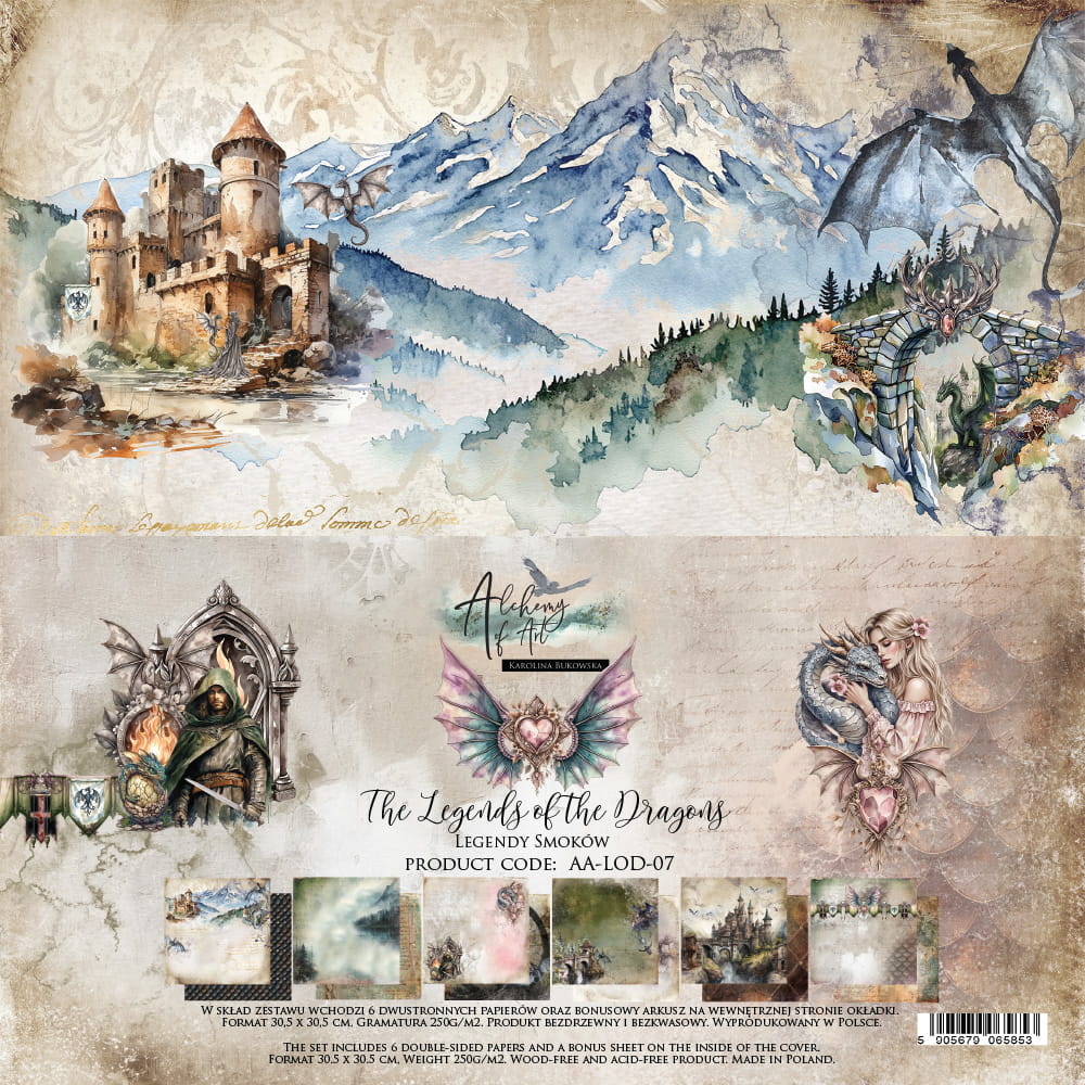 PREORDINE: Alchemy of Art paper pack 12x12 inches The Legends of the Dragons
