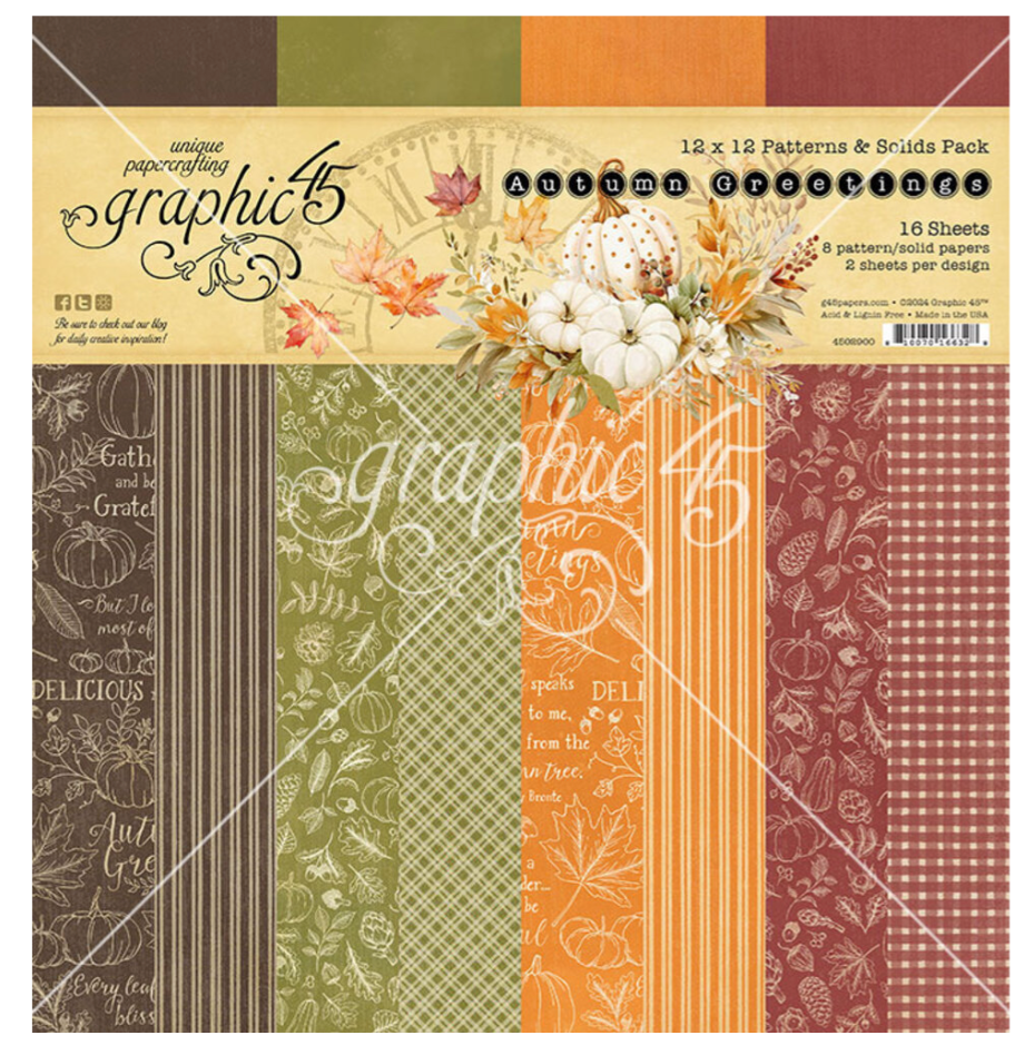 PREORDINE: Graphic45 - Autumn Greetings 12x12 Inch Patterns & Solids Pack