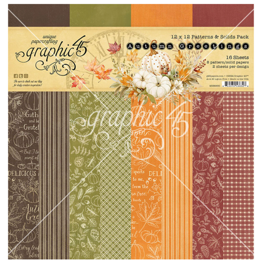 PREORDINE: Graphic45 - Autumn Greetings 12x12 Inch Patterns & Solids Pack