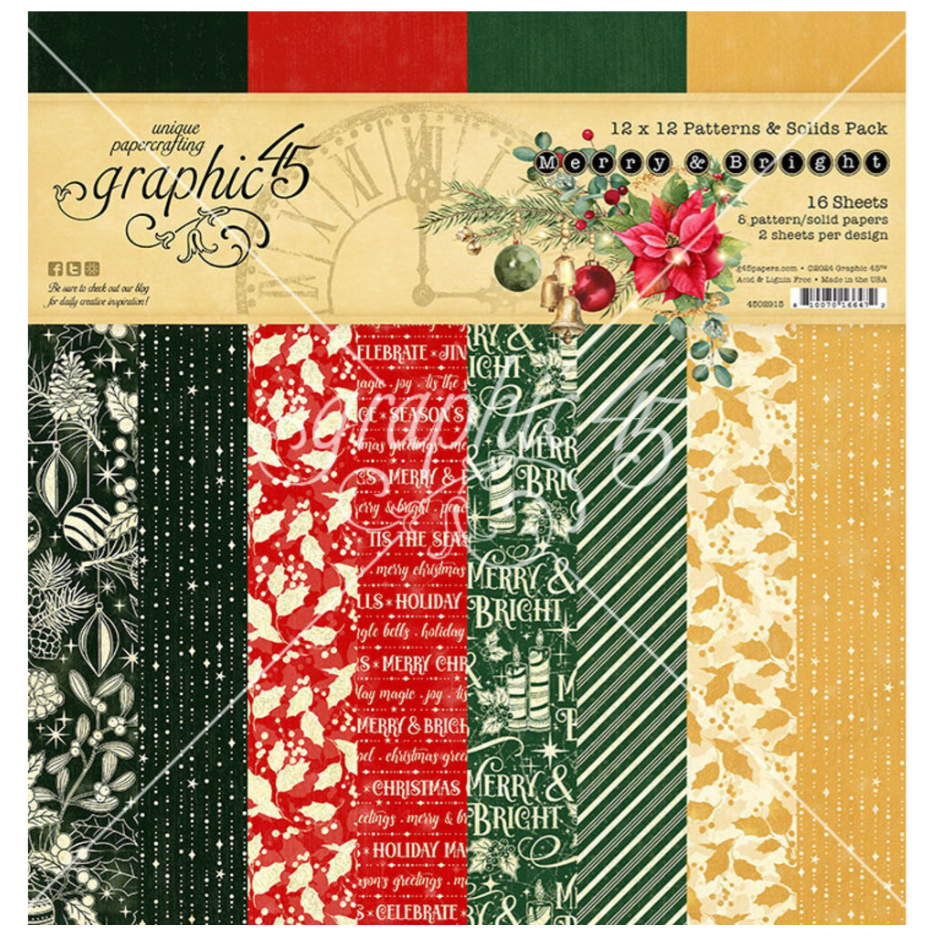 PREORDINE: Graphic45 - Merry & Bright 12x12 Inch Patterns & Solids Pack