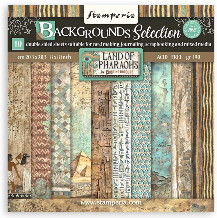 PREORDINE: Stamperia - Fortune collection Land of Pharaohs Backgrounds 8x8 Inch Paper Pack