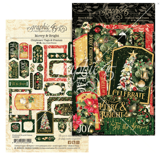 PREORDINE: Graphic45 - Merry & Bright Chipboard Tags & Frames