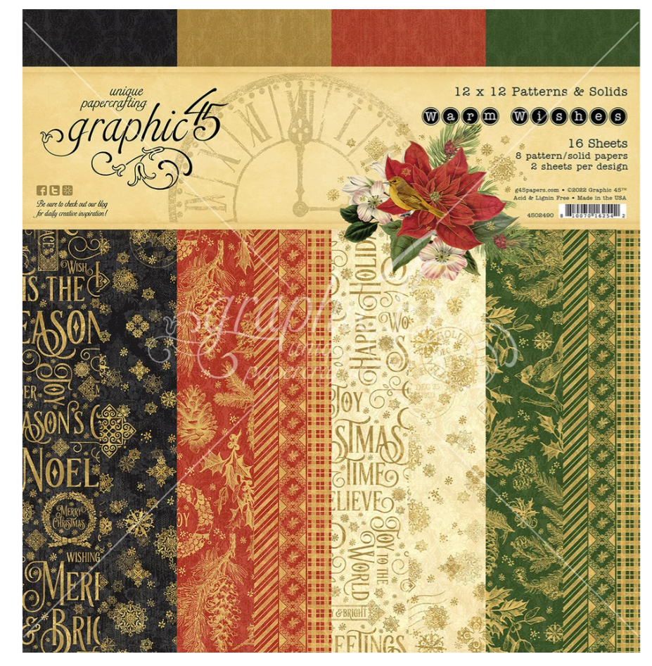 PREORDINE: Graphic45 Warm Wishes 12x12 Inch Patterns & Solids Paper Pack