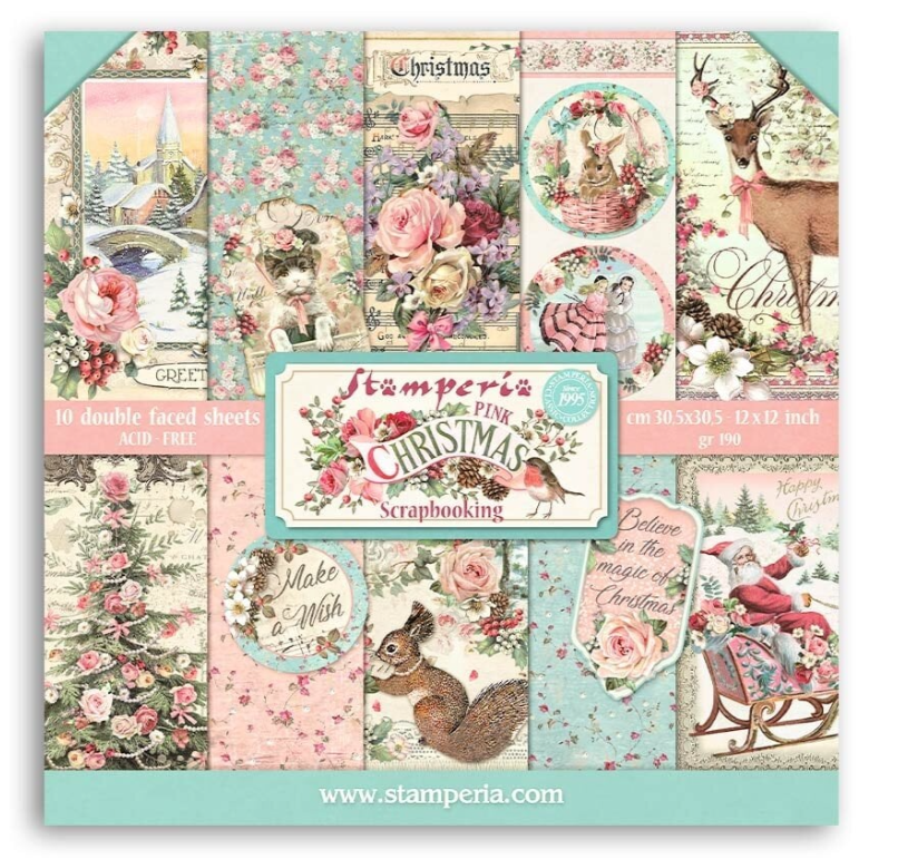 PREORDINE: Stamperia Pink Christmas 12x12 Inch Paper Pack