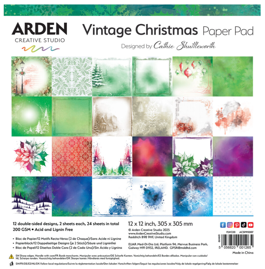 PREORDINE: Arden Creative Studio Vintage Christmas 12x12 Inch Paper Pad 