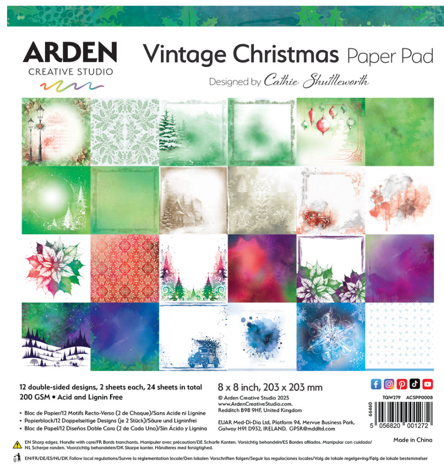PREORDINE: Arden Creative Studio Vintage Christmas 8x8 Inch Paper Pad 