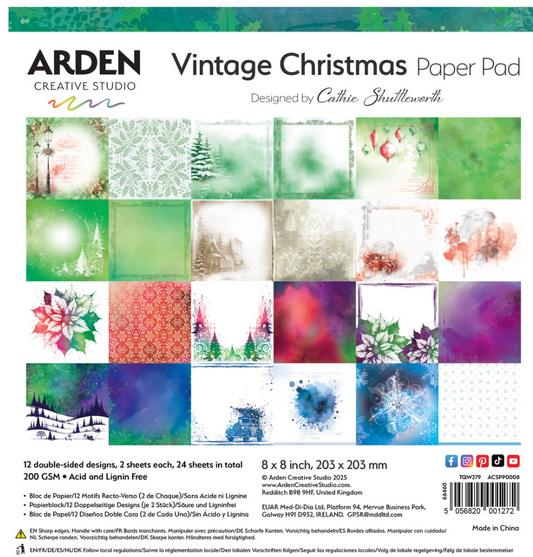 PREORDINE: Arden Creative Studio Vintage Christmas 8x8 Inch Paper Pad 