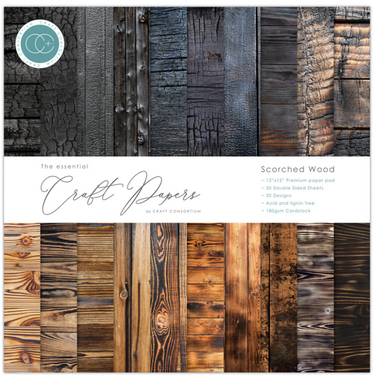 PREORDINE: Craft Consortium Essential Craft Papers 12x12 Inch Paper Pad Scorched Wood