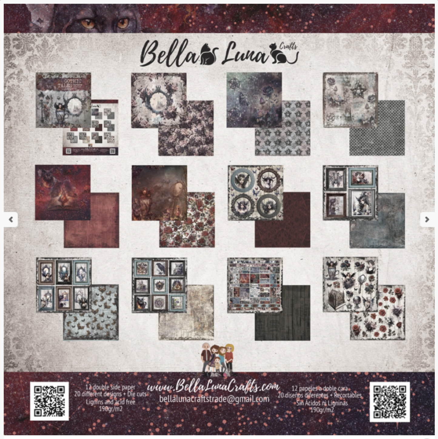 BellaLuna Crafts: Gothic Tales Basicos 12x12 Inch paper pack