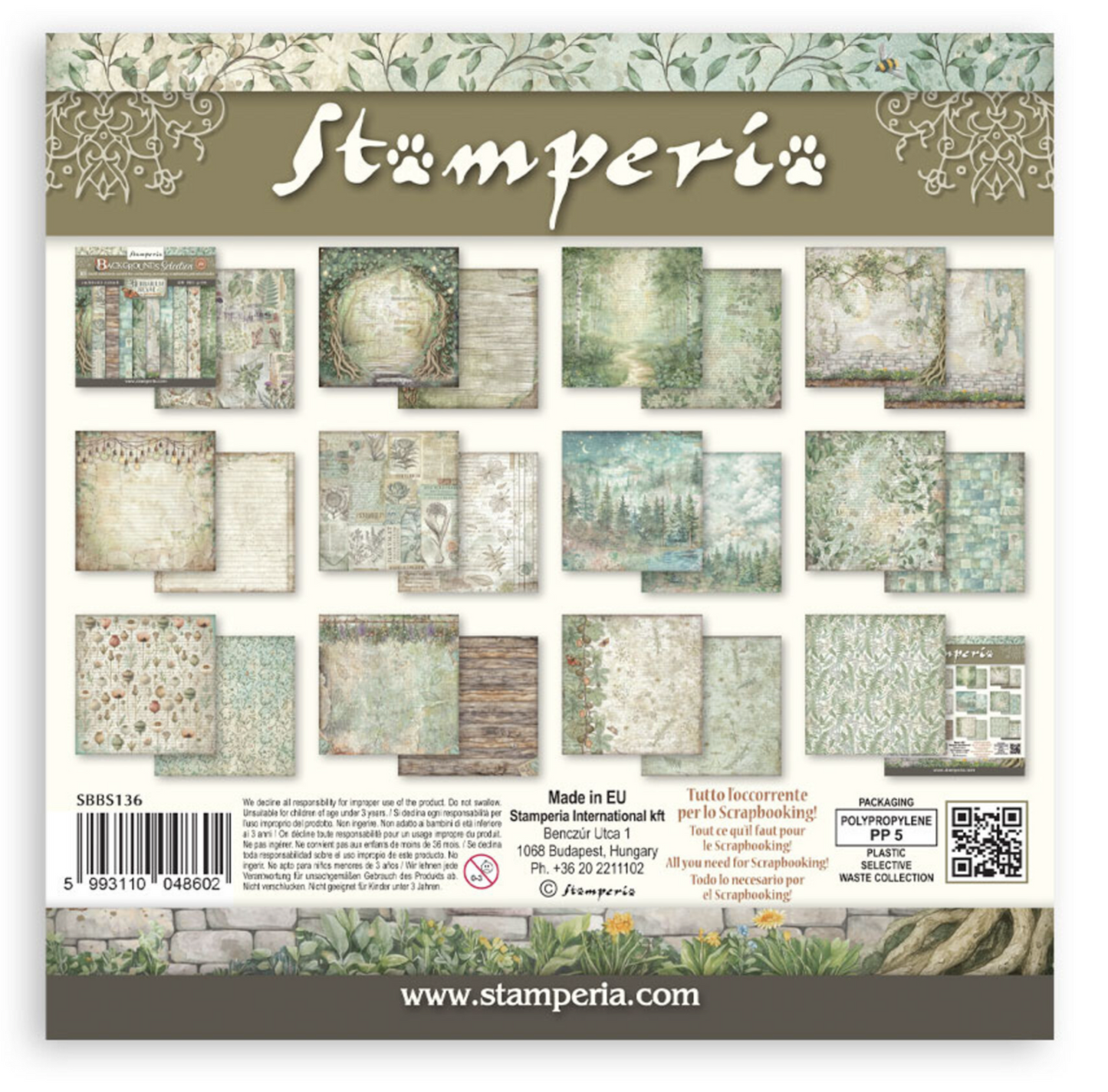 Stamperia: Herbarium Silvae 8x8 Inch Maxi Backgrounds Paper Pack