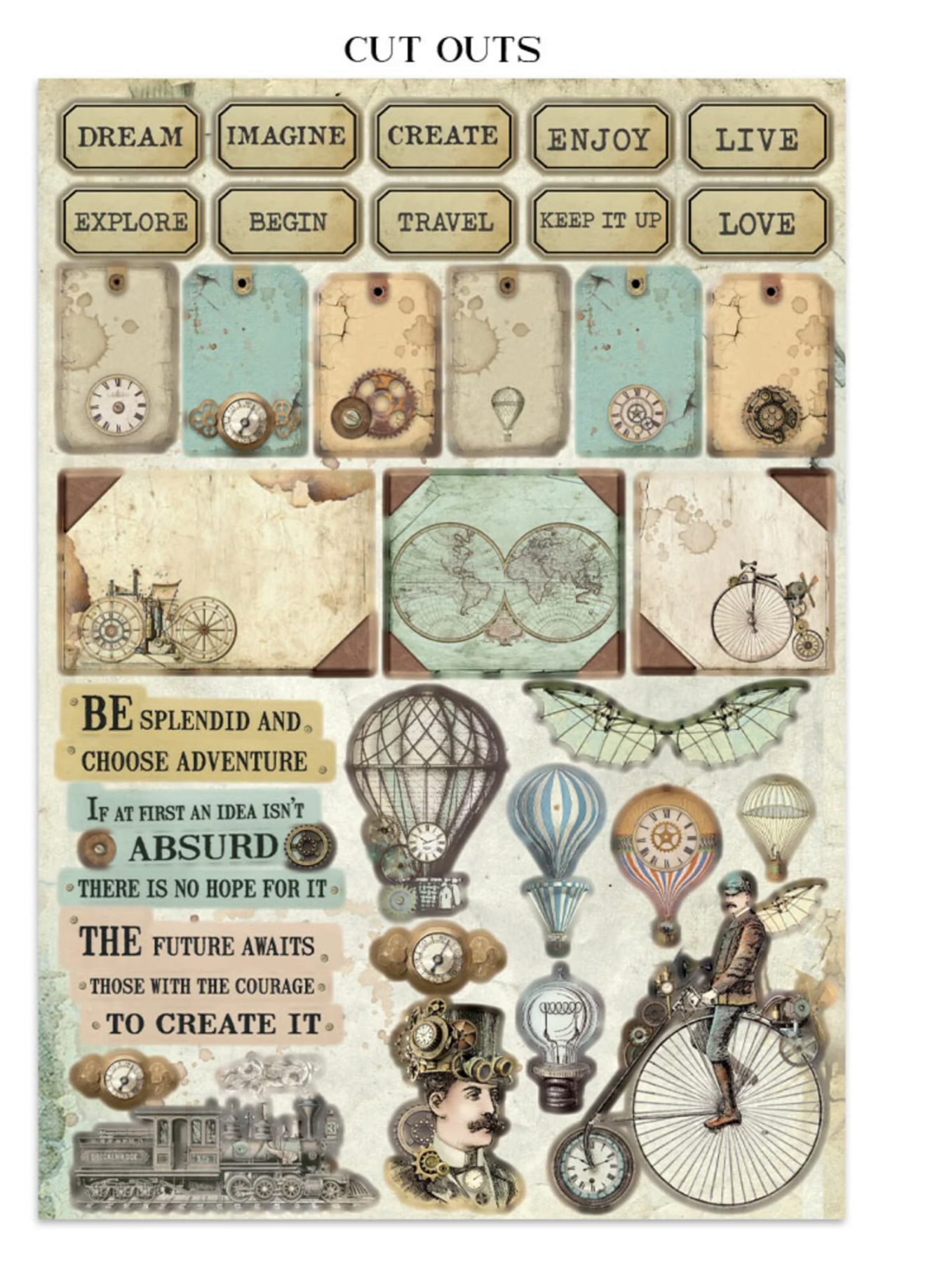 Stamperia: Voyages Fantastiques Junk Journal Stickers, Backgrounds, Cut-Outs