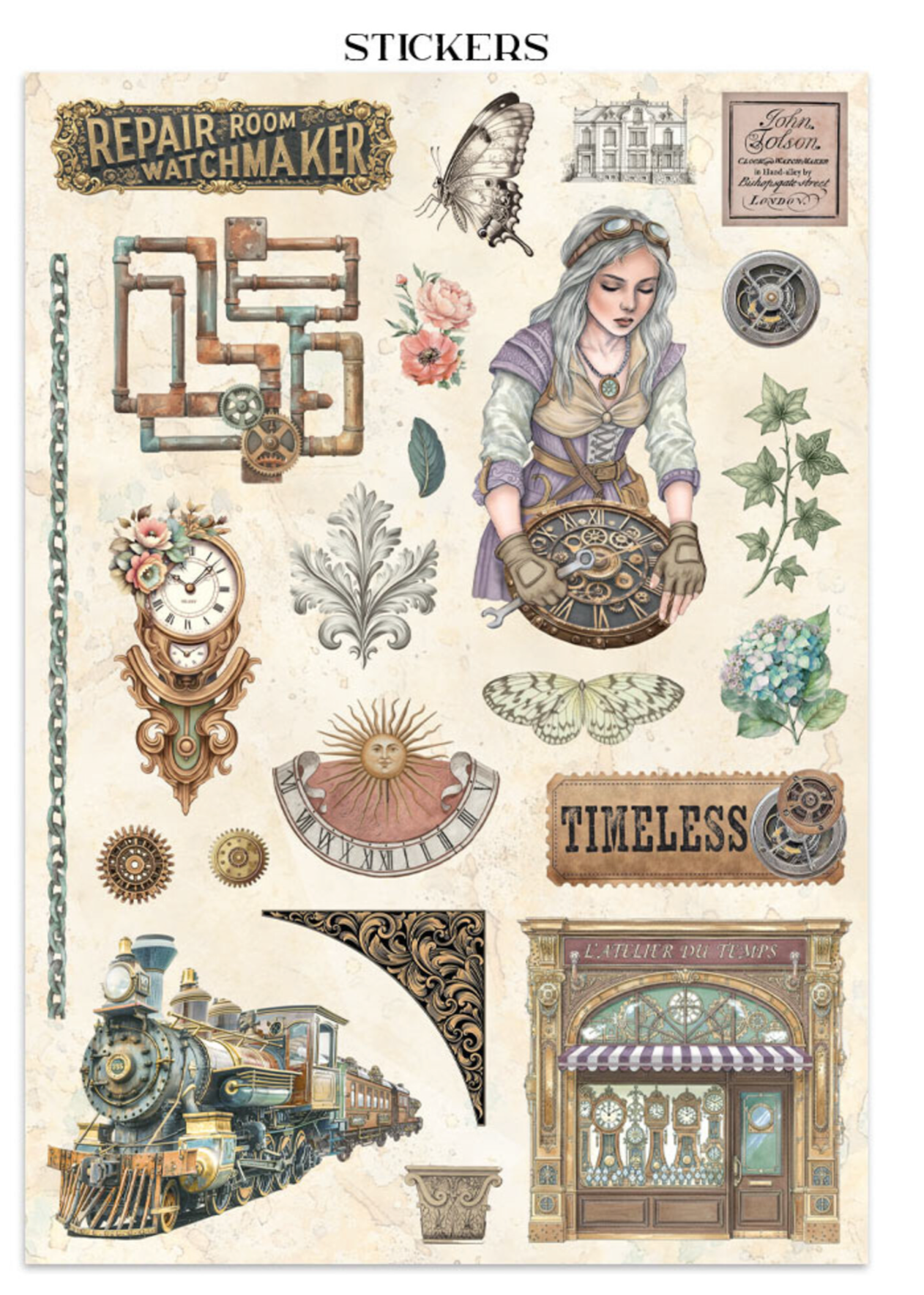 Stamperia: Gardens of Time Junk Journal Stickers, Backgrounds, Cut-Outs