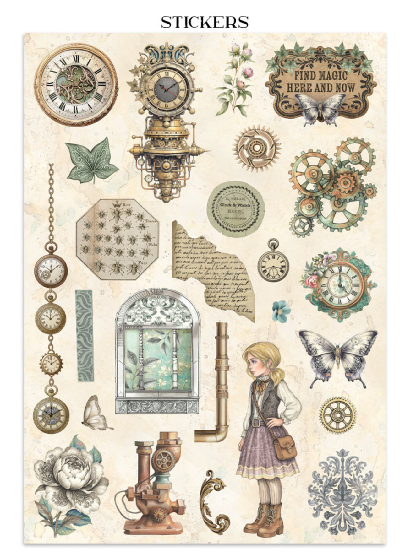 Stamperia: Gardens of Time Junk Journal Stickers, Backgrounds, Cut-Outs