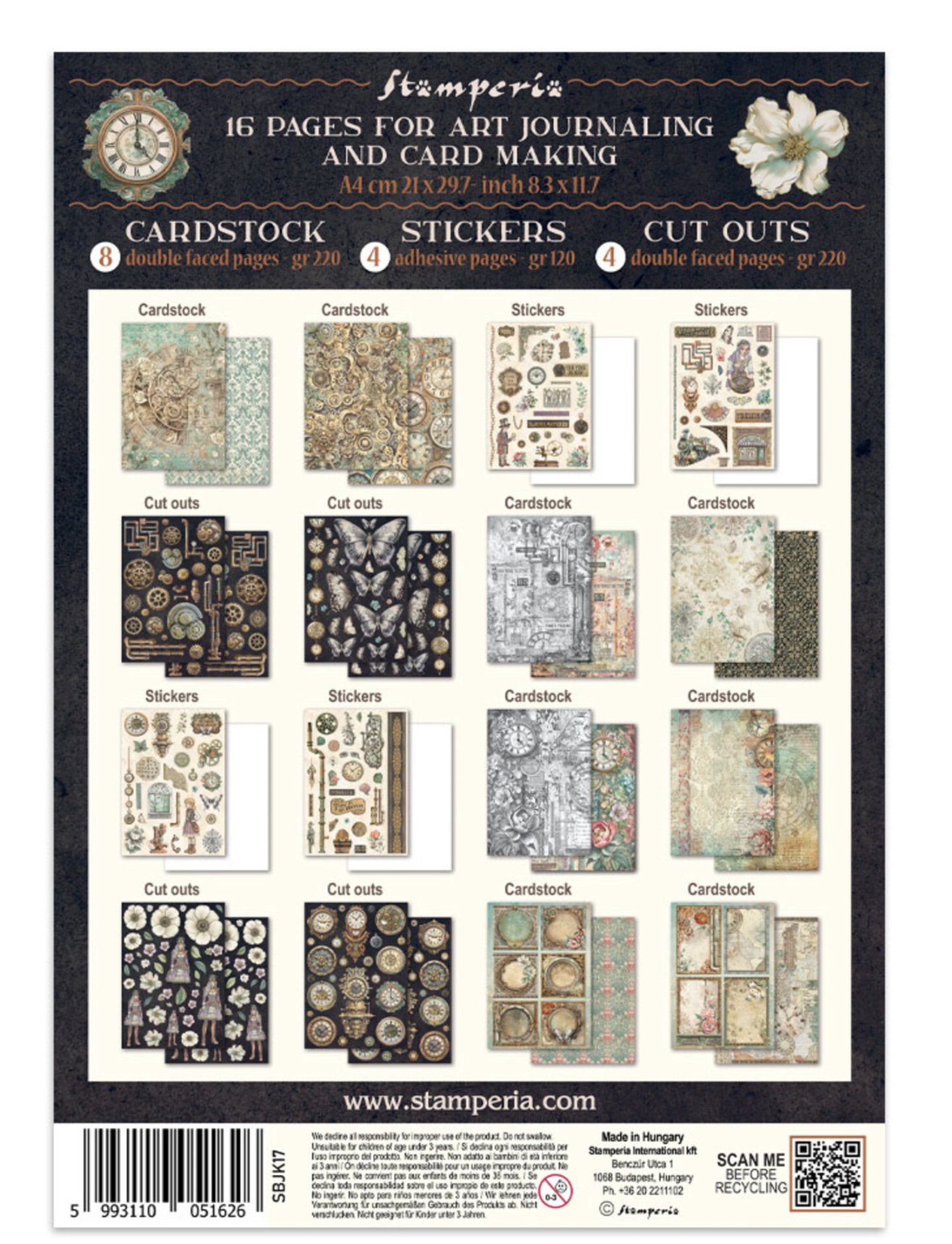 Stamperia: Gardens of Time Junk Journal Stickers, Backgrounds, Cut-Outs