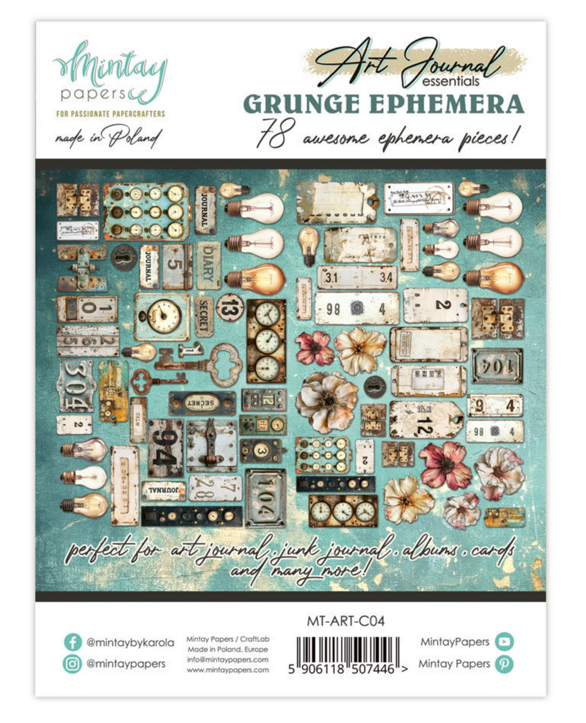 Mintay Papers: Mintay Art Journal Ephemera Pack Grunge (78pcs)