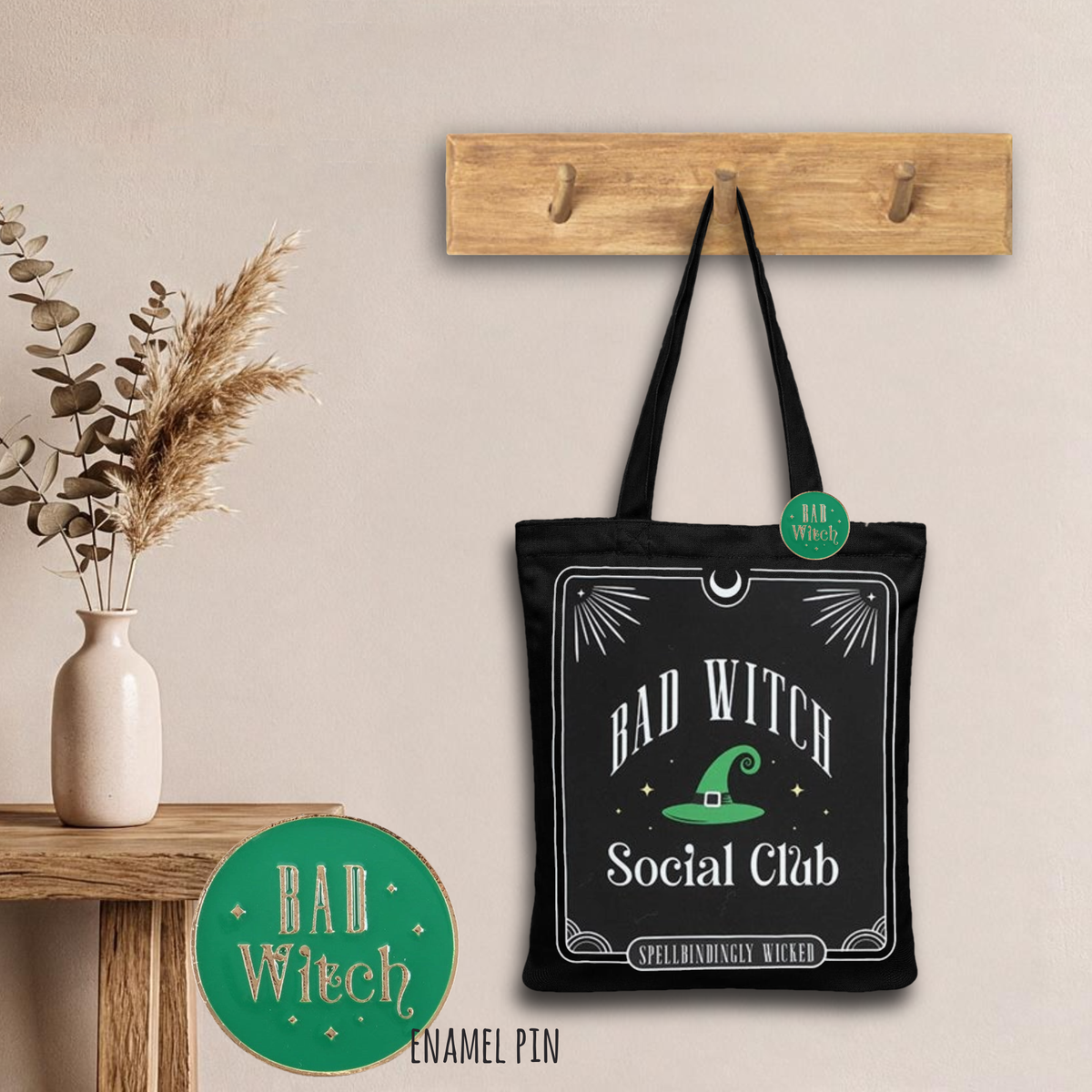 Tote bag Bad Witch Social Club + spilla