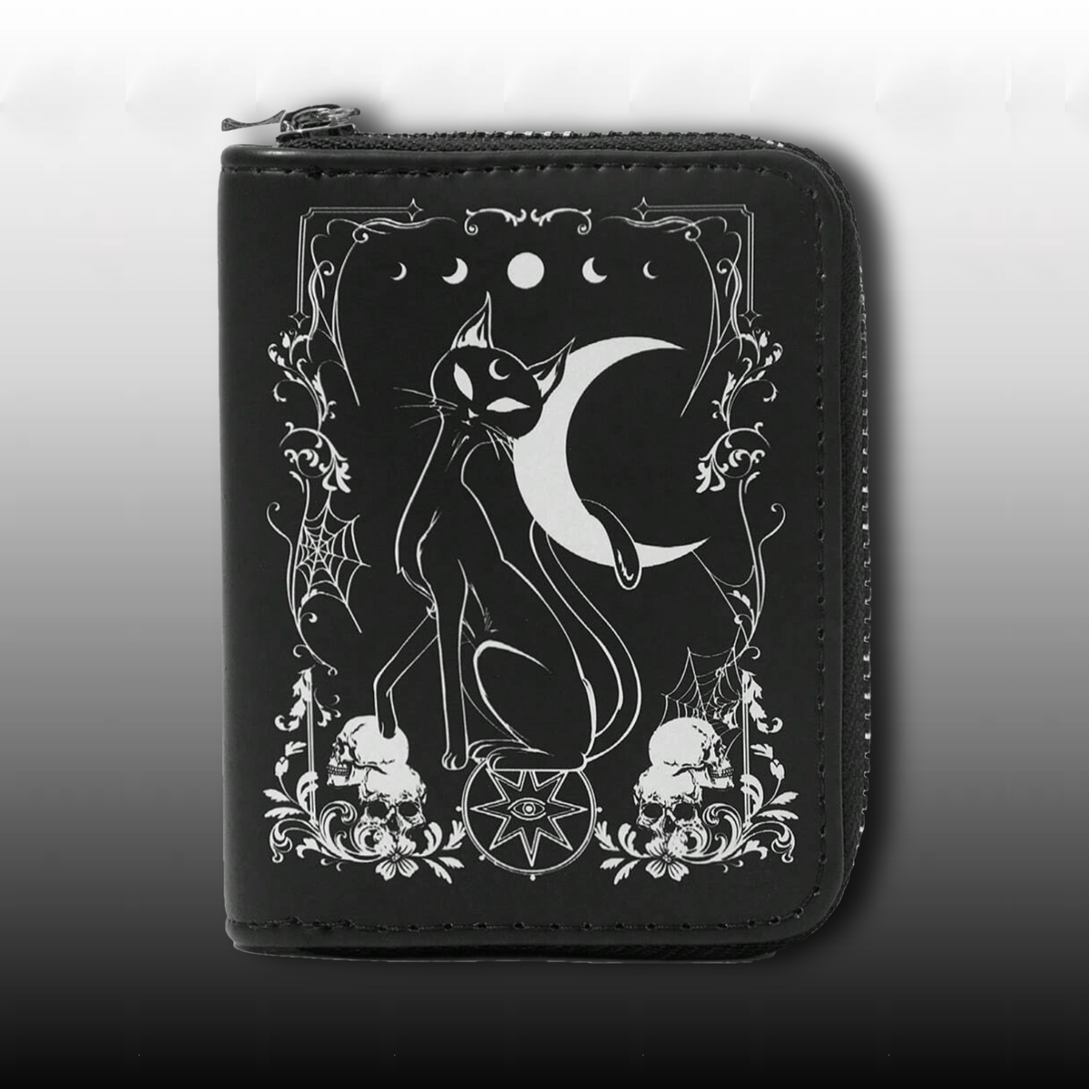 Portafogli portamonete zip - black cat and moon