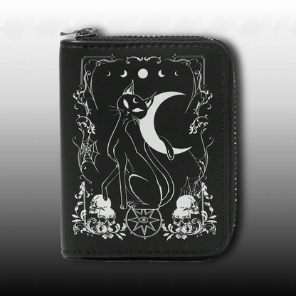 Portafogli portamonete zip - black cat and moon