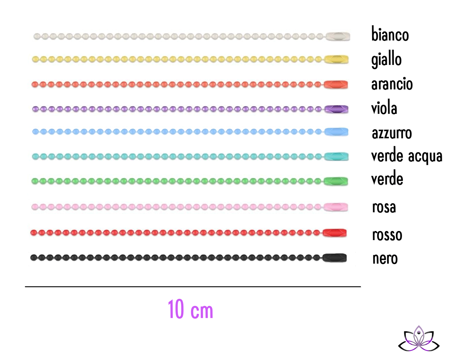 Mirtillamente: catenelle a sfere 10 cm - colori vari x10 pcs