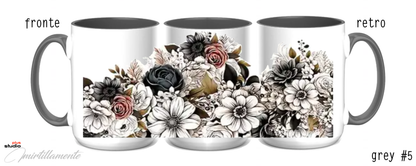 Tazza in ceramica 425 ml (mod. Grey) - FLOWERS
