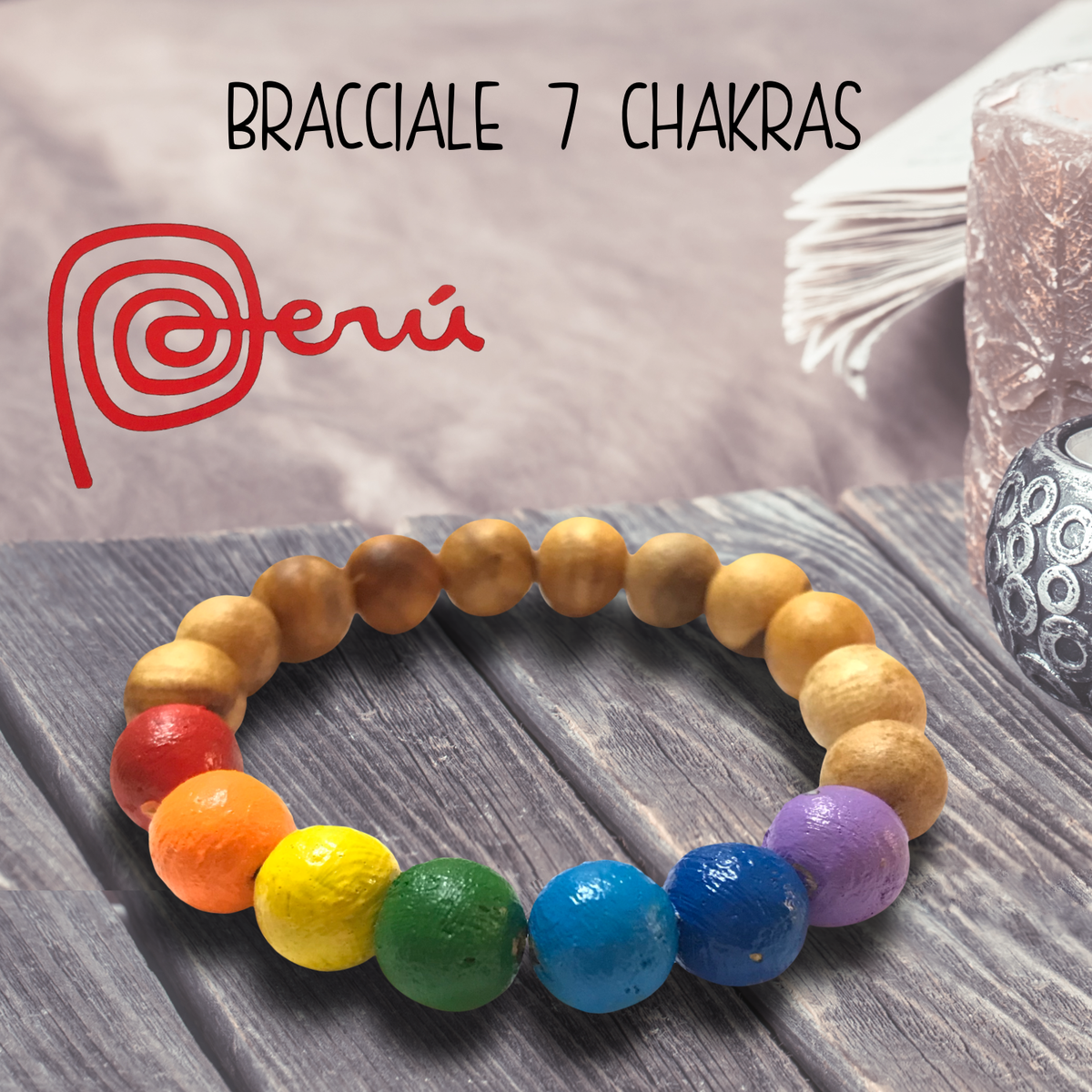 Bracciale in legno Palo Santo - 7 Chakras