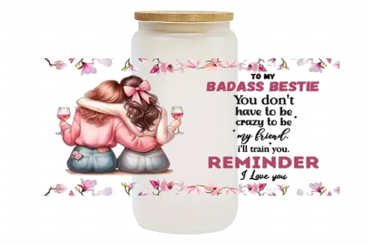 Bicchiere in vetro SATINATO con tappo in legno 500 ml - BADASS BESTIE