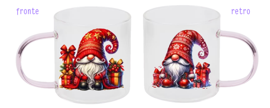 Tazza in vetro trasparente con manico colorato 300 ml - GNOMES RED -