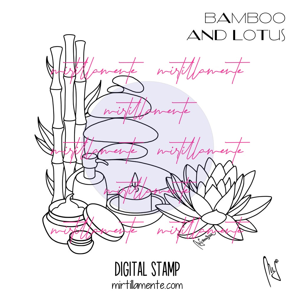 Zen: BAMBOO AND LOTUS - digital stamp