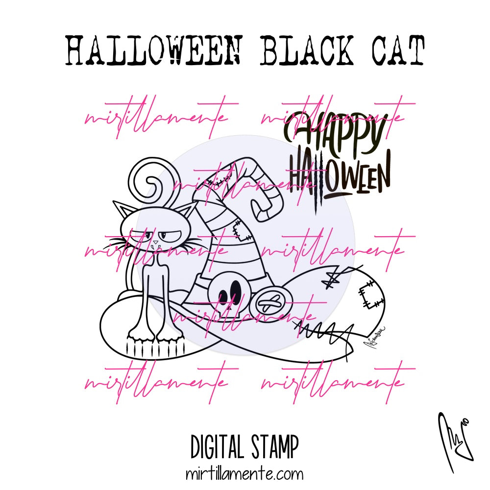 Svario: BLACK CAT HAT STRIPED - digital stamp