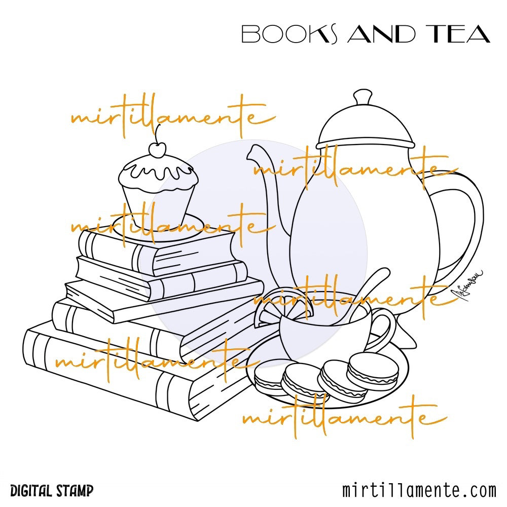 Eat & Drink: BOOKS AND TEA - digital stamp