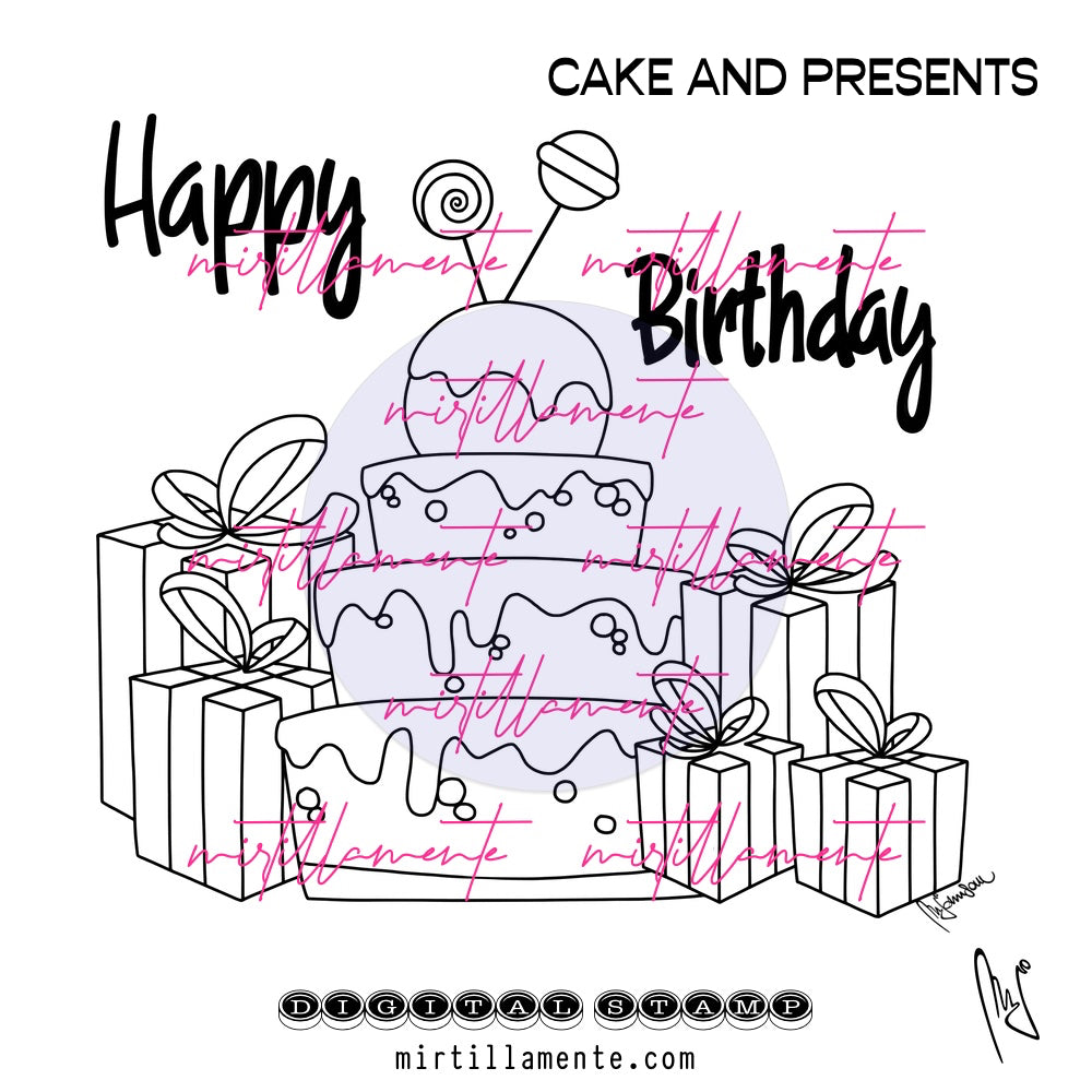 Eat & Drink: CAKE AND PRESENTS - digital stamp