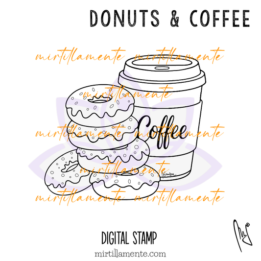 Eat & Drink: DONUTS AND COFFEE - digital stamp
