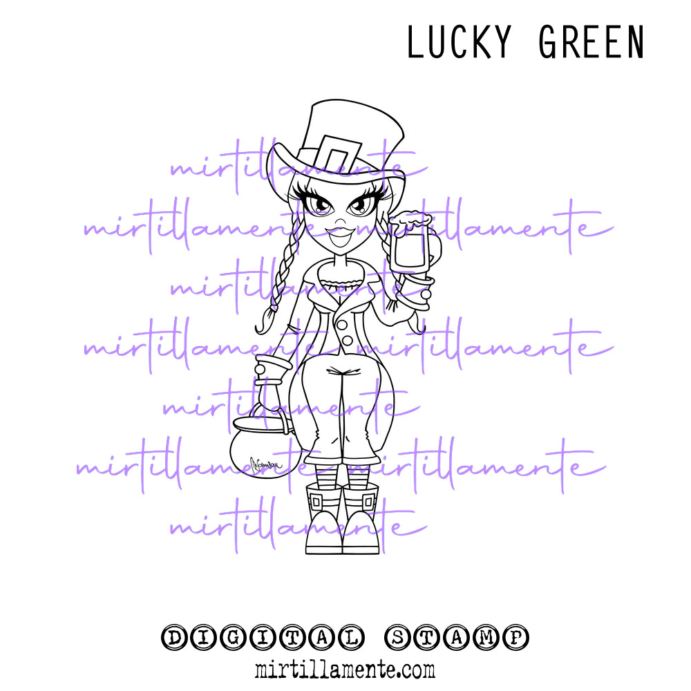 Le Pine: DORA LUCKY GREEN - digital stamp