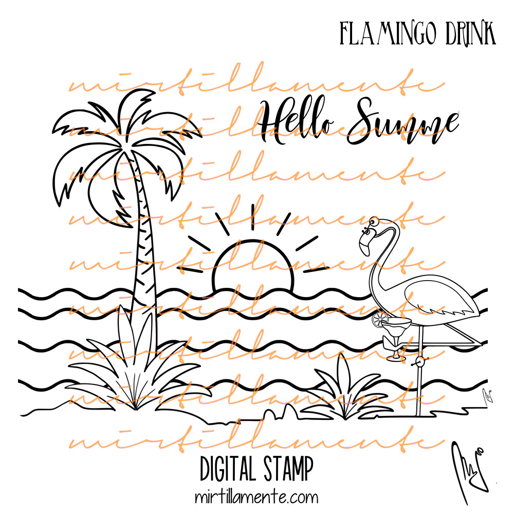 Crazy Paws: FLAMINGO DRINK - digital stamp