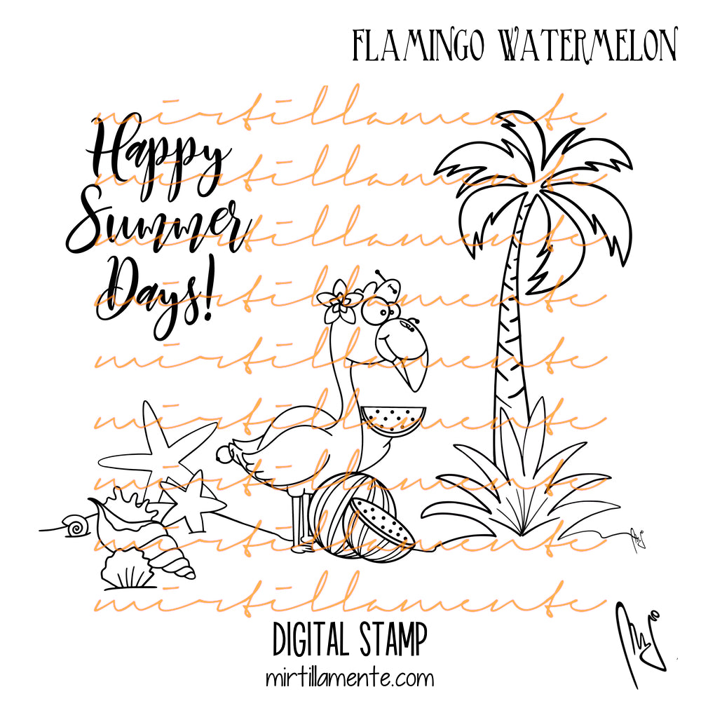 Crazy Paws: FLAMINGO WATERMELON - digital stamp