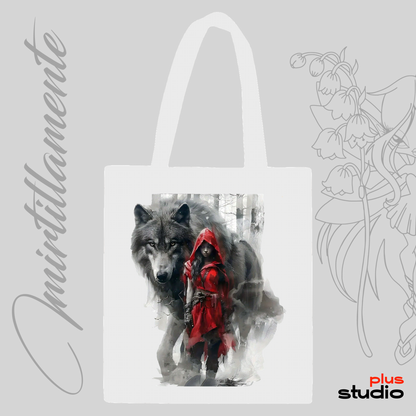 BAGS - Shopping Bag Canvas White: Red Wolf