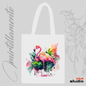 BAGS - Shopping Bag Canvas White: Watercolor Flamingo