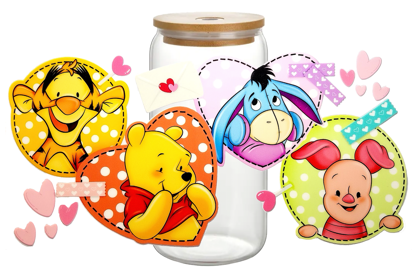 Bicchiere in vetro con tappo in legno 500 ml - WINNIE THE POOH