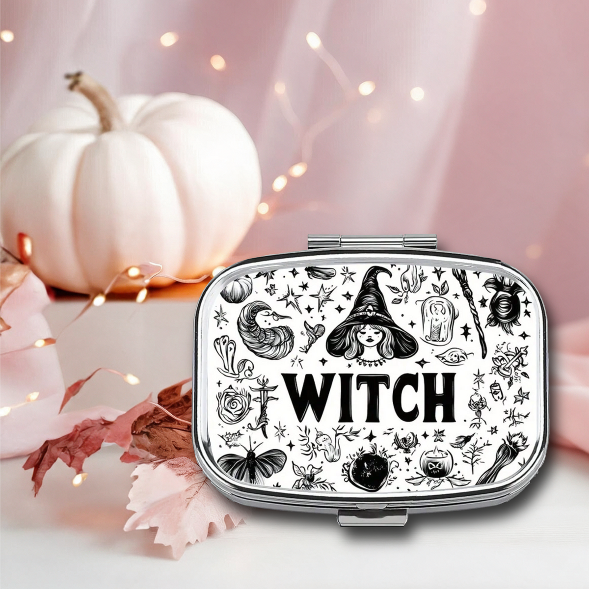 Portapillole metallo epoxy - Witch black and white